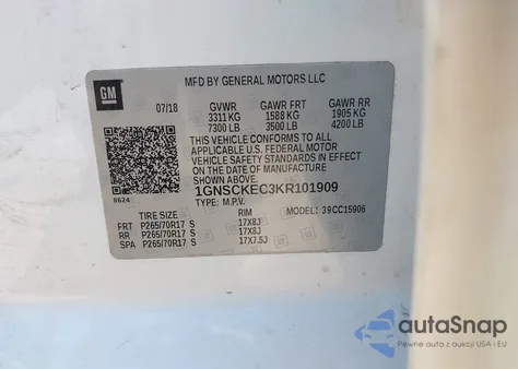 2019 Chevrolet Suburban Commercial Fleet from USA, damaged, VIN 1GNSCKEC3KR101909